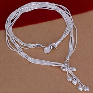 Sterling Silver plated Snake Bone Love Hearts Necklace